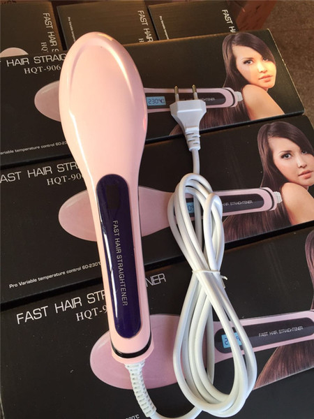 5 COLORS Hair Straightener Flat Iron HQT-906 Hair iron Straightening Brush Hair Styling Tool comb With LCD US EU UK AU D676