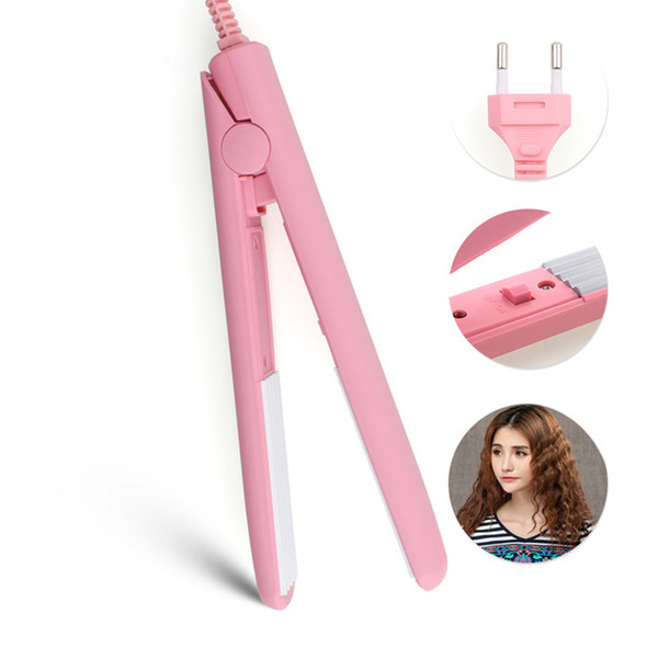 Mini Hair straightener Iron Pink Ceramic Straightening Corrugate Curling Iron Styling Tools Hair Curler With Free Shipping