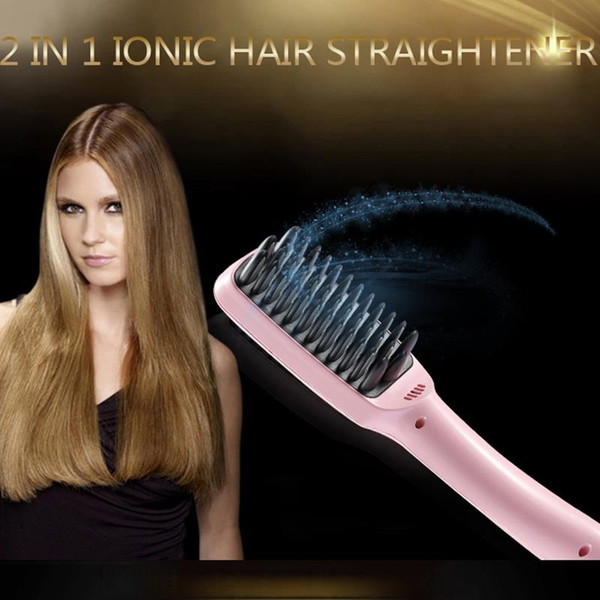 Free Shipping 2 in 1 Ionic Hair Straightener Brush Professional Comb Electric PTC Heating Straight hair Brushes Straightening Brush