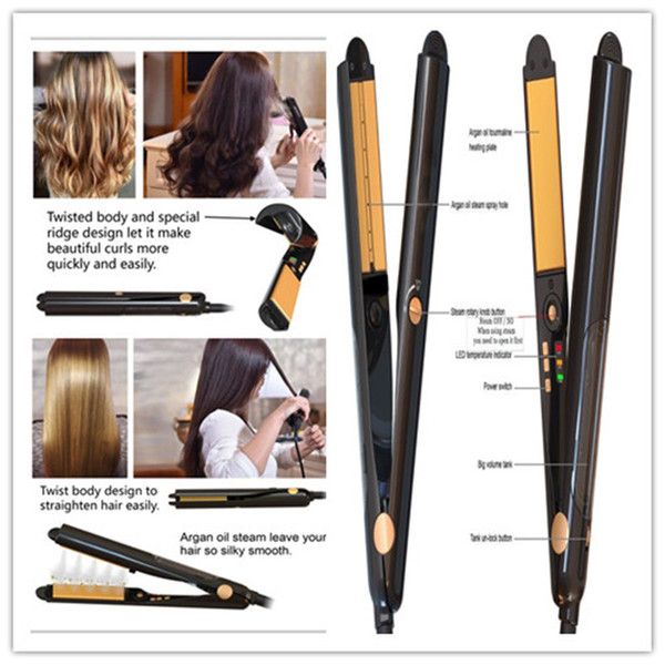 Hair Straightener Professional steam styler Curler Flat Iron with Heat Activated Argan Oil Infused sonic Treatment Ceramic Straightening