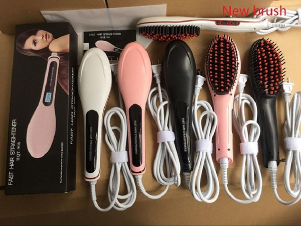 Update US UK AU EU Plug Fast Hair Straightener Styling Tool Flat Iron NASV Beautiful star Comb Brush LCD Digital Temperature Control HQT-906