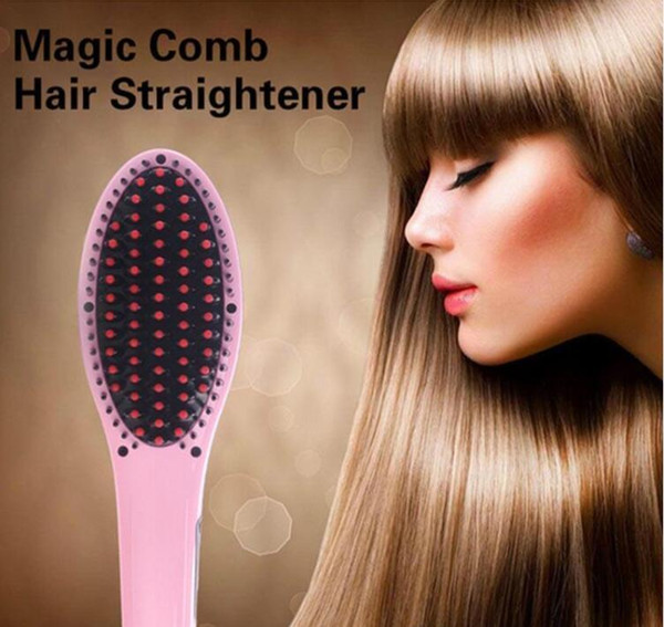 Beautiful Star Brush White Pink Straightening hair Irons Come With LCD Display Electric Straight Hair Comb Brush US EU UK charger Iron Comb