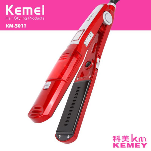 KeMei Steam Hair Straightener Nano Ceramic Coating Plate Hair Straightening Iron Vapor Hair Styling Tools Fast Heating KM-3011