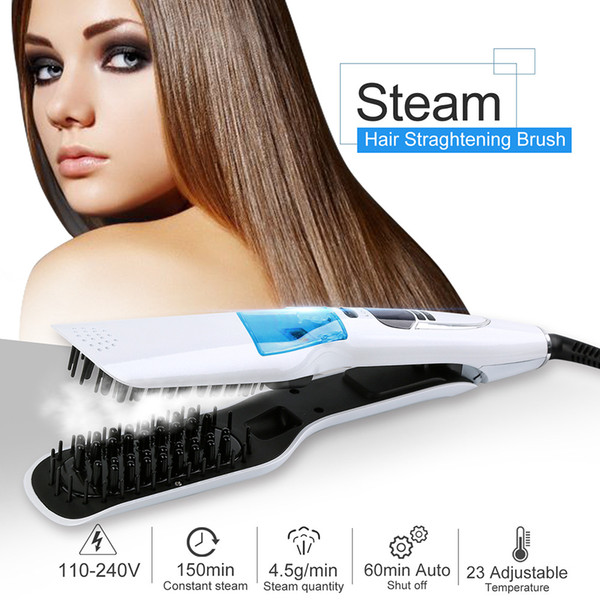 Fast Ship Professional Ceramic Steam Hair Comb Hair Fast Hair Straightener Comb Spray Vapor Flat Iron Styling Tools LED Display