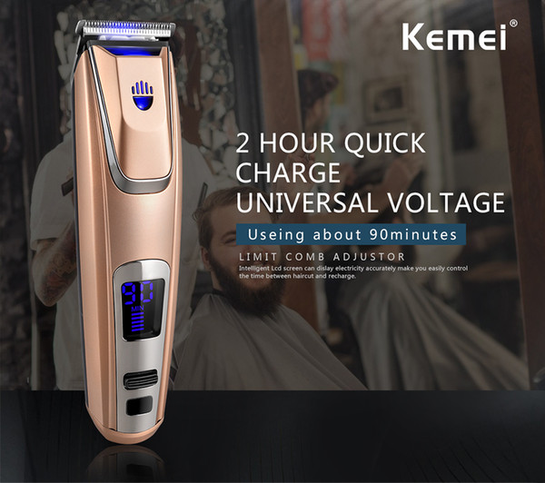 Kemei PG-102 Cordless LED Display Hair Clipper Lithium-ion Battery Hair Trimmer USB/Adapter Charge Beard Trimmer With Headlight 110-220V