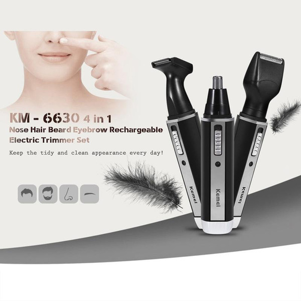 Kemei KM - 6630 4 in 1 Nose Hair Beard Eyebrow Rechargeable Electric Trimmer Electric Nose Trimmer Ear Shaver Hair Cliper Wholesale 50pcs