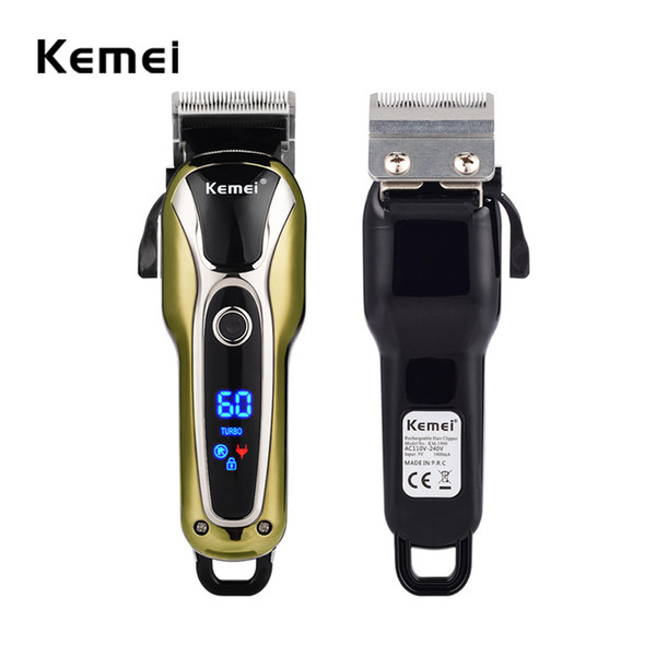 Kemei 100-240V Fast Charge Electric Clipper Stainless Steel Blade Trimer Cutter Cordless Shaver Razor Men LCD Display KM-1990