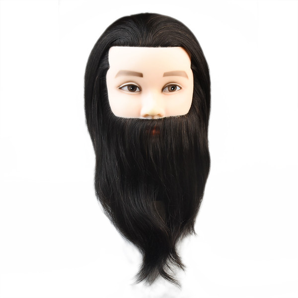 Male Mannequin Heads 100% Human Hair Natural Black Manikin For Competition With Bread + Clamp Training Head