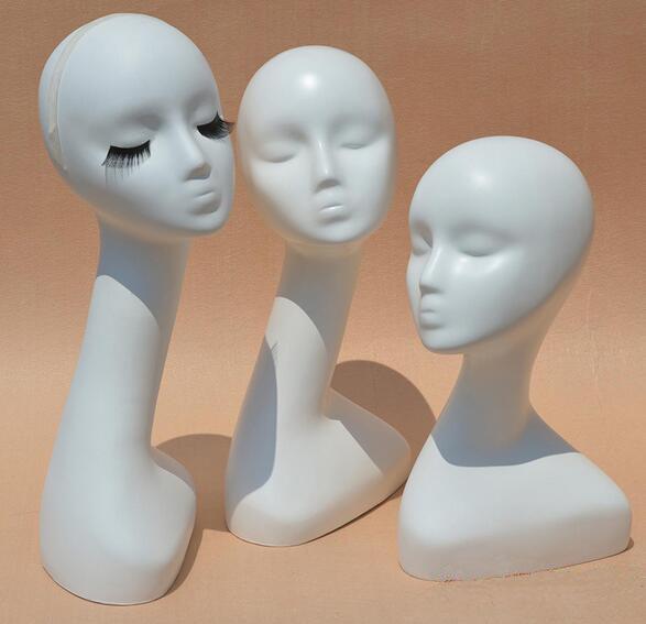 Gloss White Female Mannequins Head Long Neck Model Head Hair Displayer For Wig Hat Scarf Without Makeup