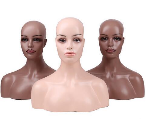 Female Realistic Fiberglass Dummy Mannequin Head Bust For Lace Wigs Display Makeup Double Shoulder Model Head