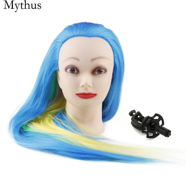 Professional Hairdressing Training Mannequin Head,Blue Rainbow Color Hair Pratice Mannequin Head,Female Model Heads With Wig