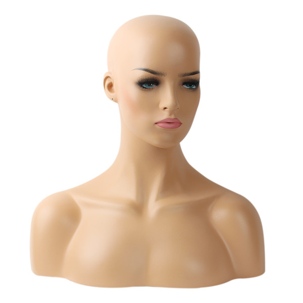 EMS Female Realistic Fiberglass Dummy Mannequin Head Bust For Lace Wigs Display Two Different Skin And Makeup