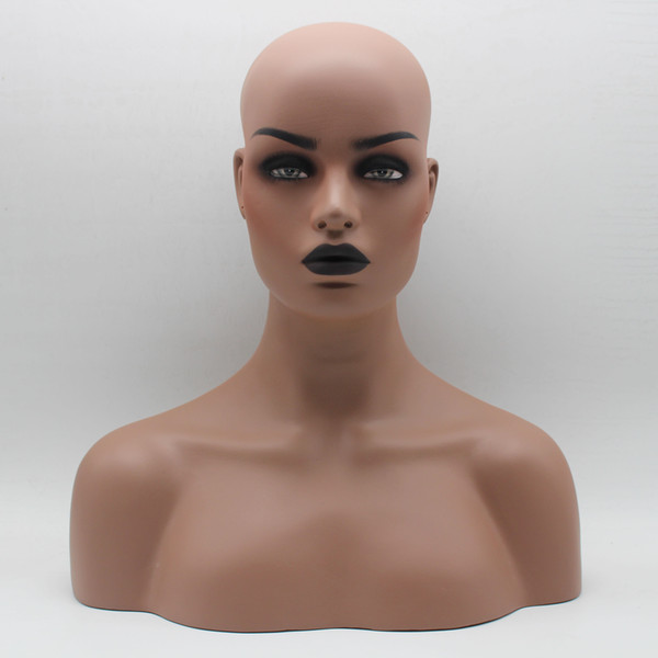 Dark Skin Black Lip Fiberglass Female Mannequin Head Bust For Lace Wig Jewelry And Hat Display