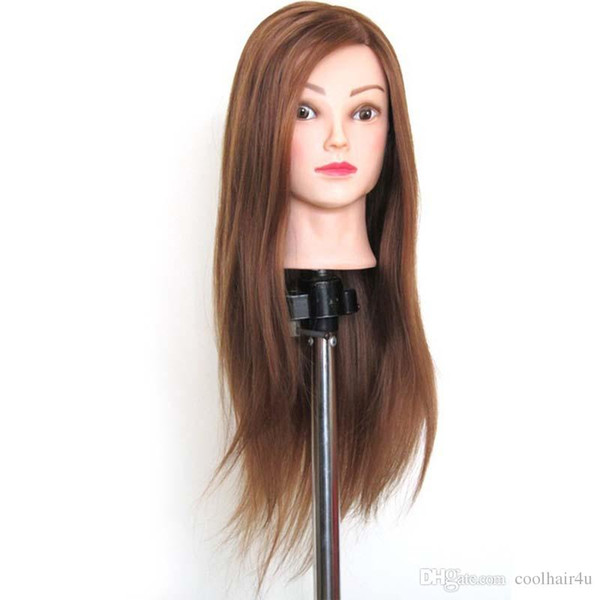 Brown Great quality Synthetic Hair Hairdressing Training Head Mannequin 22'' Mannequin Head Can Be Curly With Makeup