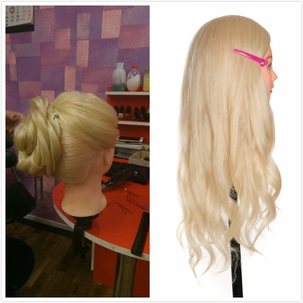 Hot selling 40 % Real Human Hair 60cm Training Head blonde For Salon Hairdressing Mannequin Dolls professional styling head can be curled