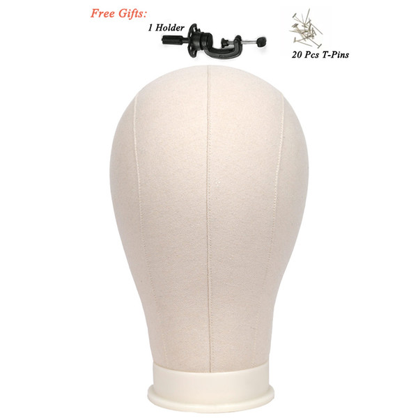 21-25inch Canvas Block Wig Head for Wig Making, Styling & Display Mannequin Manikin Head with Mount Hole (Free Gift: Holder and 20 T-Ppins)