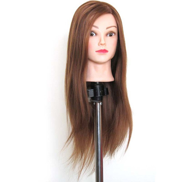 Brown Great quality Synthetic Hair Hairdressing Training Head Mannequin 22'' Mannequin Head Can Be Curly With Makeup