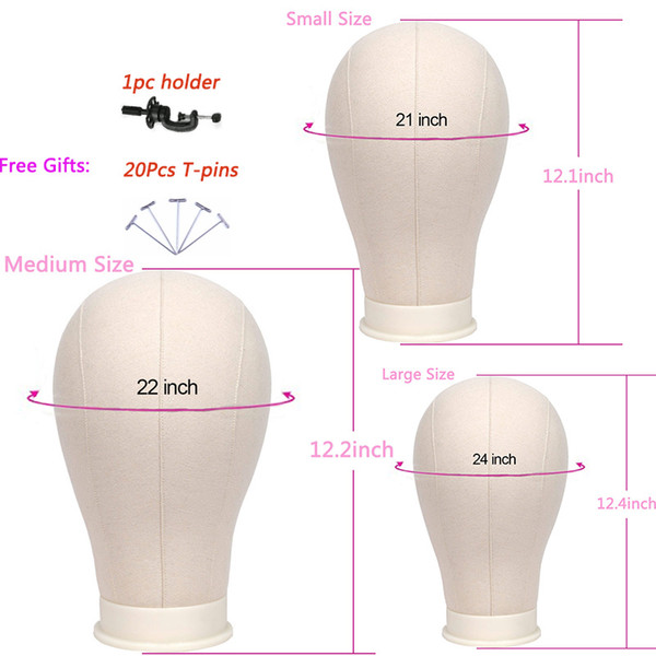 21 Inch-25 Inch Canvas Block Head with Stand Holder Training Mannequin Head Manikin Wig Making Head with Mount Hole with 20 pcs T-pins