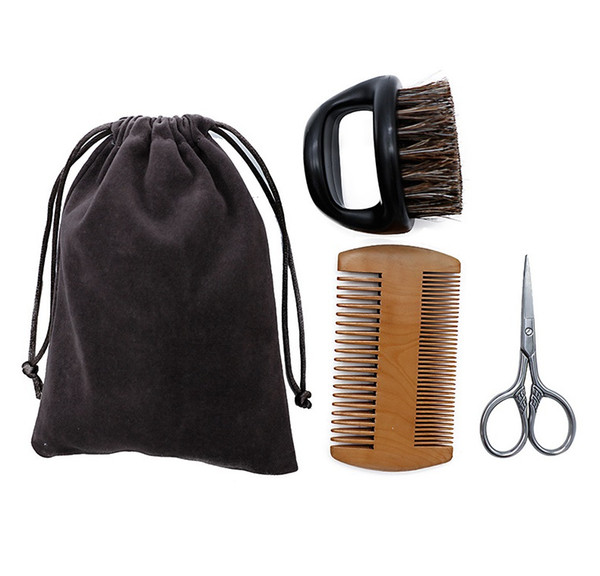 Hot Sale Men Beard Brush Comb Scissor Care Kit Set Bag Packing Outdoor Travel Portable High Quality 3pcs/set