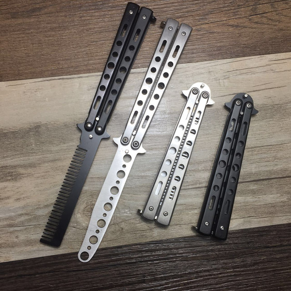 hot sale Silver Practice Butterfly Knife Trainer Training Folding Knife Dull Tool Outdoor Camping Knife Comb