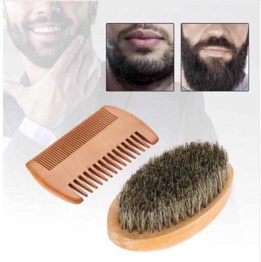 Men Beard Mustache Oval Brush Comb Facial Beard Shaving Cleaning Grooming Shaving Brush Kit Male Facial Hair Brush Set Wood