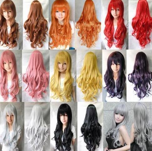 80cm Women Girl Long Curly Wavy Hair Wig Fashion Costume Party Anime Cosplay Wig for Women