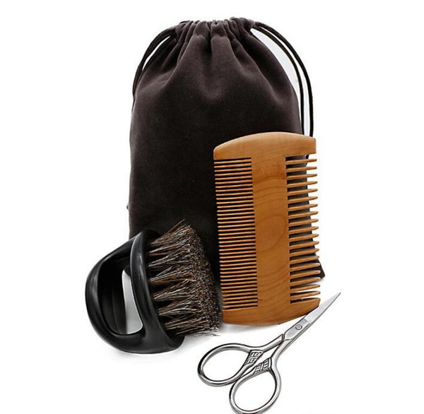 Men Beard Brush Comb Scissor Care Kit Set Bag Packing Outdoor Travel Portable High Quality 3pcs/set