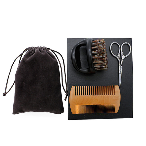 100Lots Men Beard Brush Comb Scissor Care Kit Set Bag Packing Outdoor Travel Portable High Quality 3pcs/set