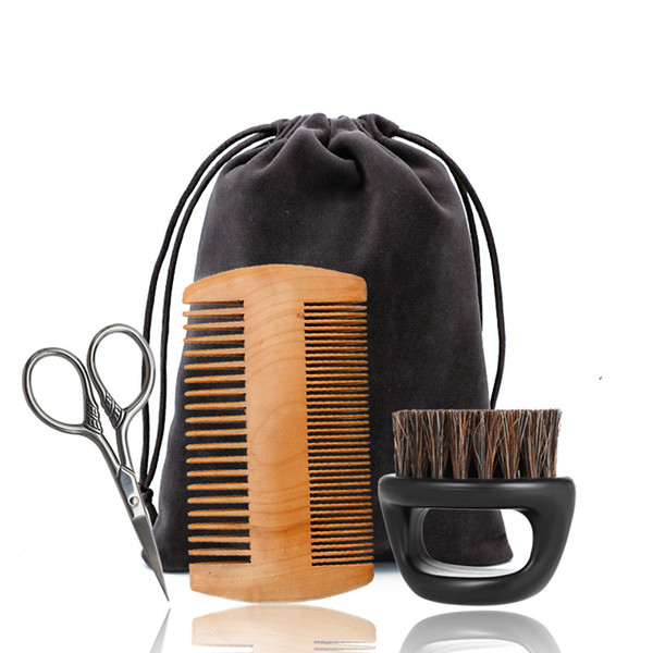 30Lots Men Beard Brush Comb Scissor Care Kit Set Bag Packing Outdoor Travel Portable High Quality 3pcs/set