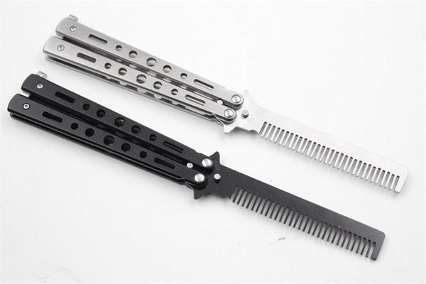 2019hot sale Silver Practice Butterfly Knife Trainer Training Folding Knife Dull Tool Outdoor Camping Knife Comb