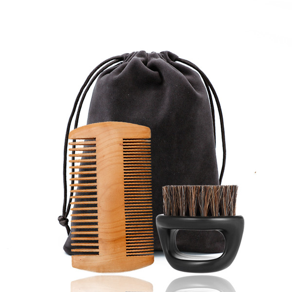 Mens Best Grooming Kit Double Sided Louse Wooden Beard Comb And Boar Bristle Care Brush Barber Kit