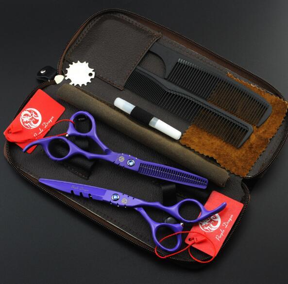 hot purple dragon violet 5.5 6 inch paint Hairdressing scissors set Flat shear Teeth scissors thinning cutting scissors Hair Styling Tools