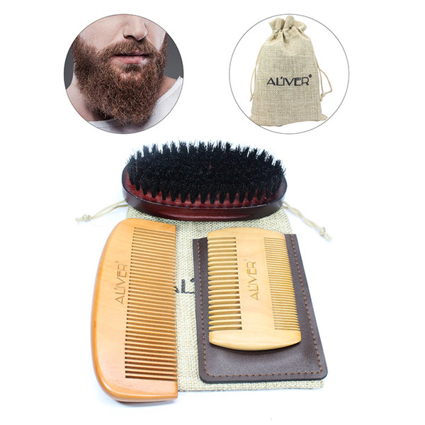 HOT 3pcs/set Men Beard Combs Set Wild Boar Mane Tweezers Double sided Comb Shape Tool 15*10*6CM