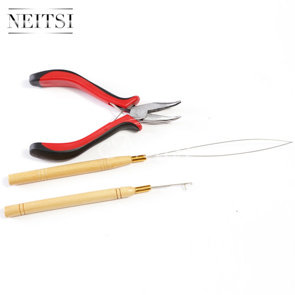 Neitsi 3pcs Kit for Micro Ring Link Feather Hair Extensions 1pc Pliers + 1pc Micro Pulling Needle+1pc Loop Threader Fast Shipping