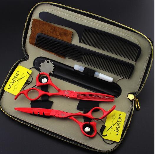 top sale jason 5.5 6 inch red paint Hairdressing scissors sets Flat shear Teeth scissors thinning cutting scissors Hair Care Styling Tools