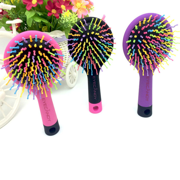 Creative portable anti - static rainbow comb massage airbag comb with a mirror wholesale