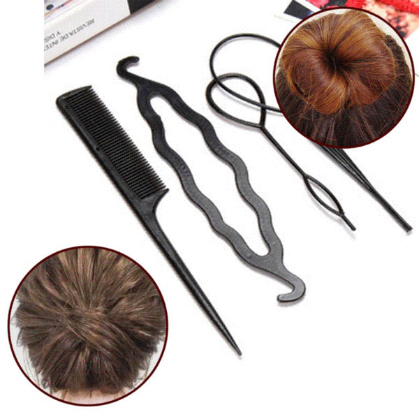 4 pcs/Sets Braider Tools Head To Weave Hairstyles Pull Hair Pins Double Hook Plate Made Needle Comb Donut Big Hair Accessories