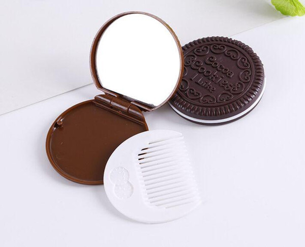 Brown Cute Cookie Shaped Design Mirror Makeup Chocolate Comb MYY