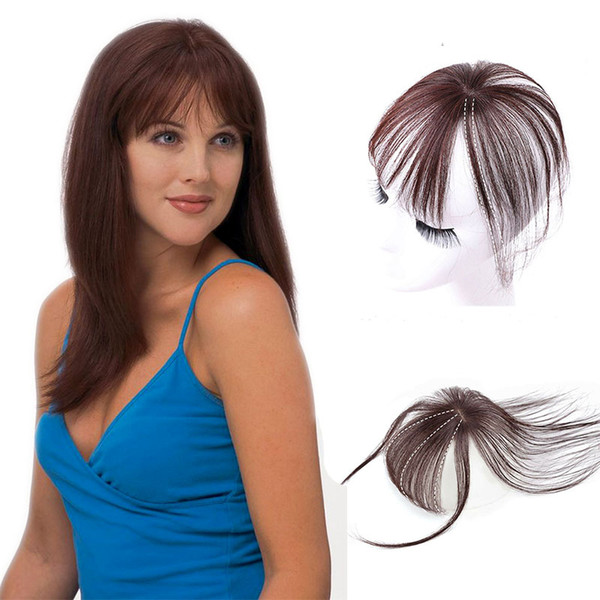 3D Clip in Bangs Invisible Seamless Simulated Hand Weaving Human Hair Topper Extension Natural Black Female Short Bangs