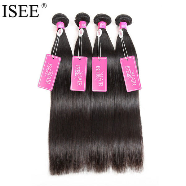 ISEE HAIR Brazilian Virgin Hair Straight Human Bundles 100% Unprocessed 1 Piece Extension 10-36 Inch Can Buy 4 Bundles