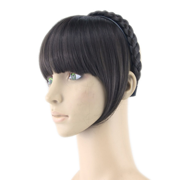 8 Colors Synthetic Hair Fringe Black Blonde Hair Bangs with Braided Hair Clip Hairpieces Accessories