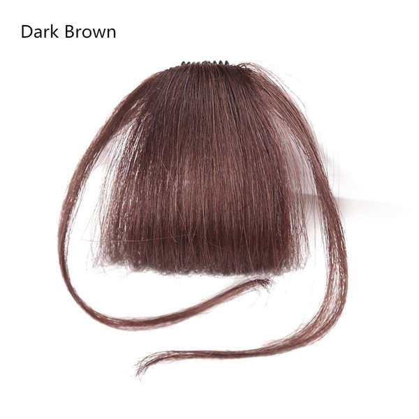 Neat Front False Fringe Thin Clip In Blunt Bangs Black/Brown Hairpiece With High Temperature Synthetic Hair