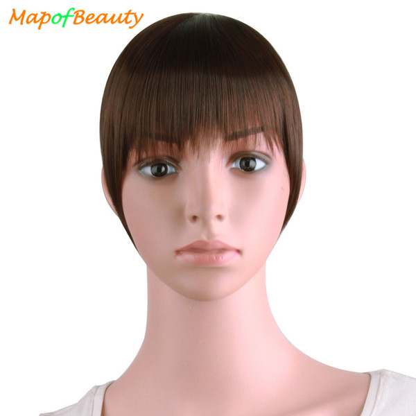 MapofBeauty Natural Blunt Bangs Clip-In Dark Light Brown Black Synthetic False Hair Fringe Pure Colors 6