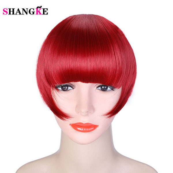 SHANGKE Short Frange Hair Bangs Hairpiece Heat Resistant Synthetic Clip In Hair Extensions Bangs False Piece 8 Colors