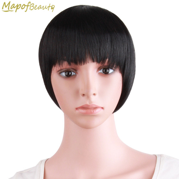 Natural Blunt Neat Front Bangs Clip In Dark Brown Black Synthetic False Hair extensions Fringe Flat Bang Hair Piece MapofBeauty