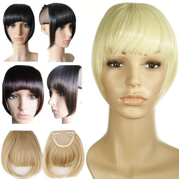 Short Front Neat Bangs Clip In Bang Fringe Hair Extensions Straight Synthetic