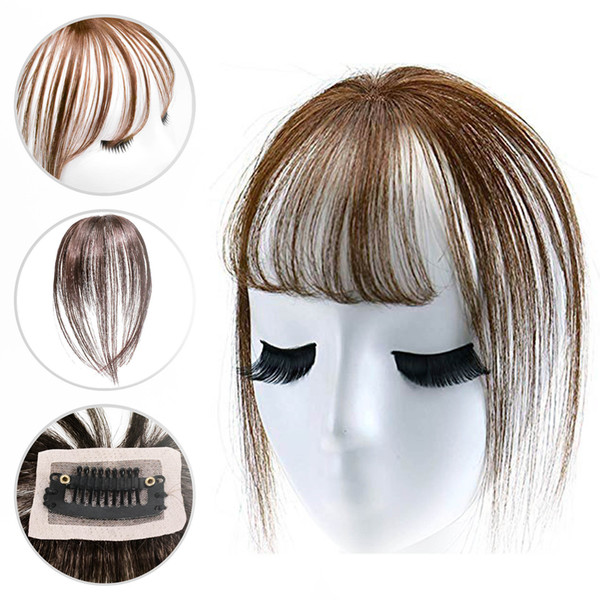 Invisible Clip in Real Human Hair Bangs Toppers 3D Thin Mini Hand Tied Bangs Hair Extension for Women