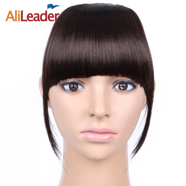 AliLeader Short Striaght Neat Bangs Clip In Synthetic Hair Extensions Front False Fringe Hair Piece Black Brown Blonde