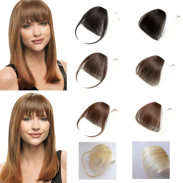 100% Human Hair Clip In Bangs Without Temples Light Brown Neat Hair Fringe Invisible Bangs For Women