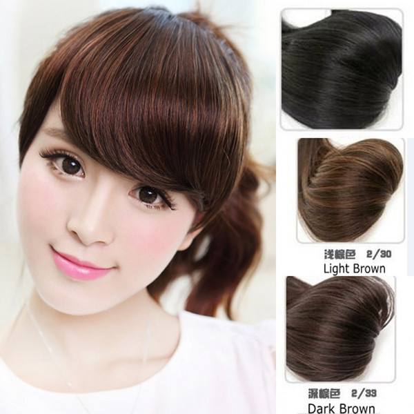 Sara 10*15CM Side Bang Similar Human Hair Clip in Bang Fringe Black & Brown Franja Synthetic Hair Extension Pieces 20g